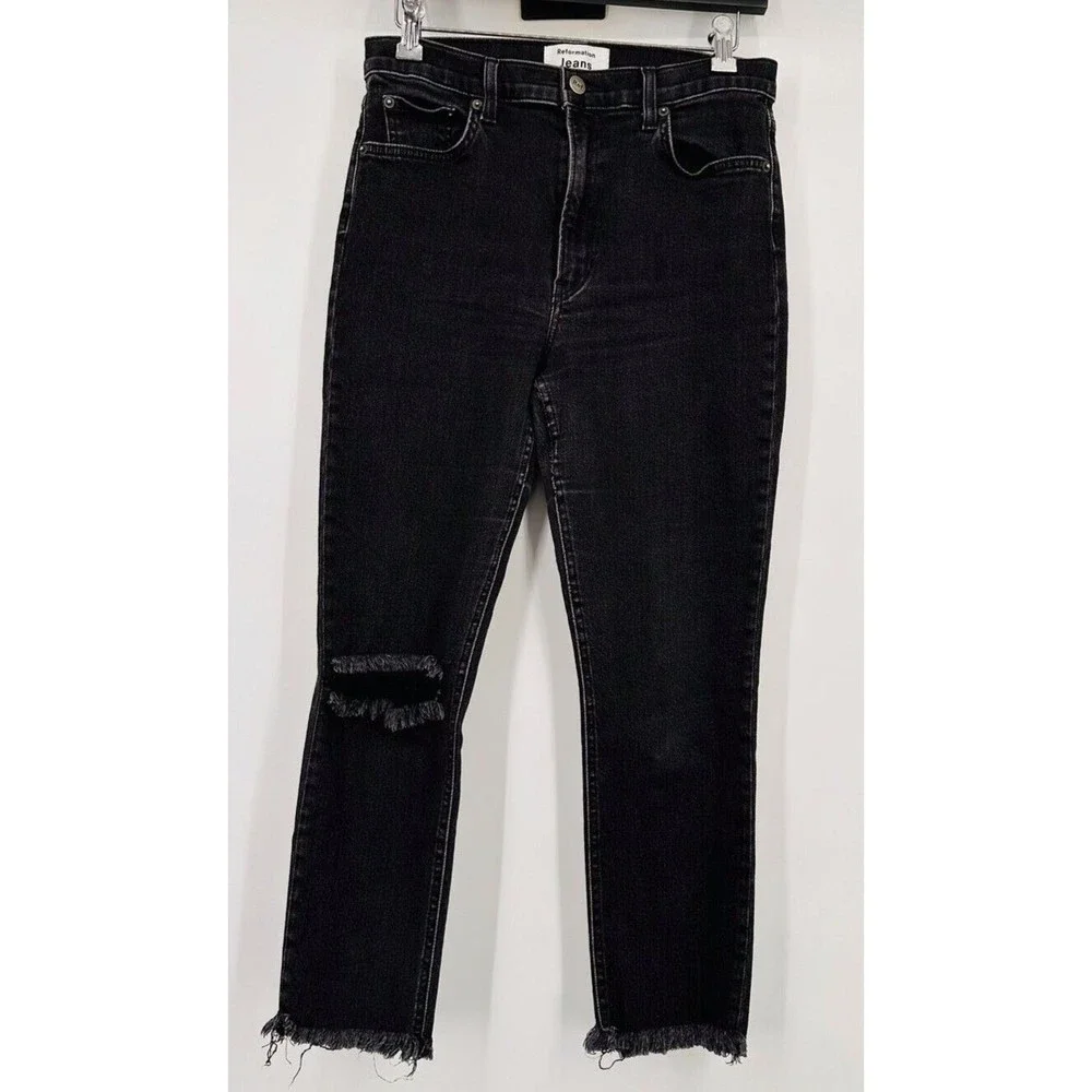 Reformation Womens‎ Skinny Jeans Black Denim Stretch High Rise Pockets Z…